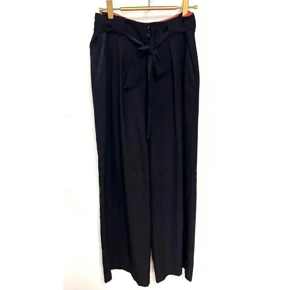 Elevenses Womens Black Lace Closure Wide Leg Casual Pants Size 6‎